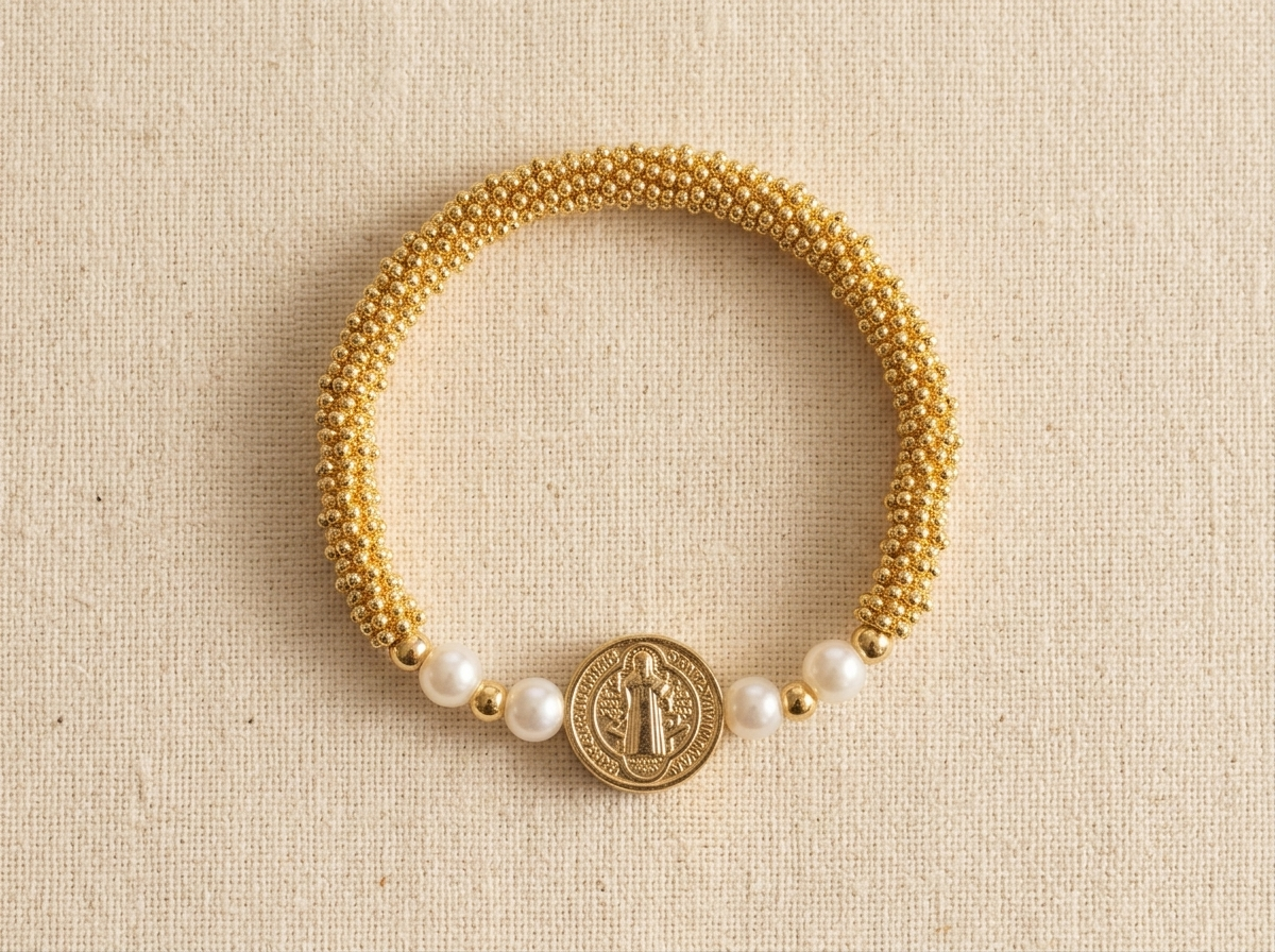 Saint Benedict Gold & Pearl Bracelet