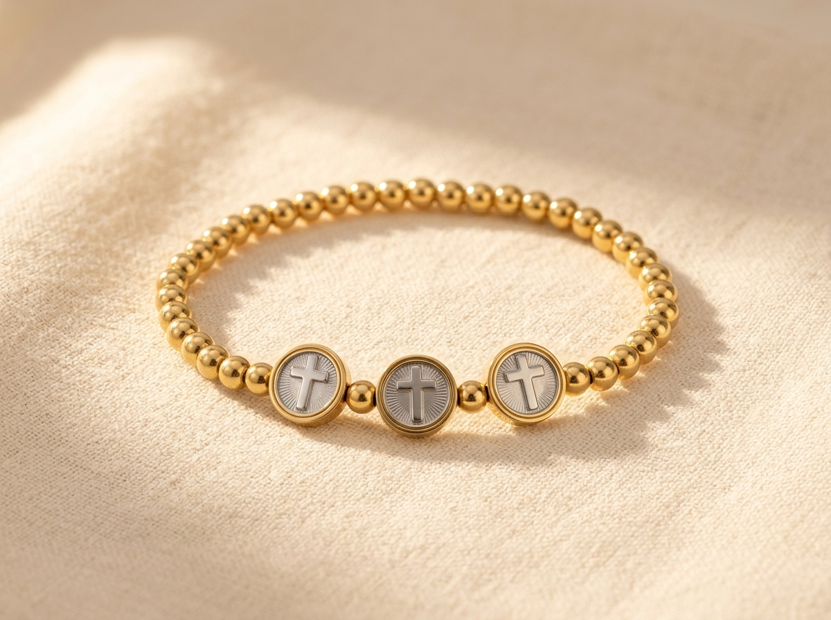 Triple Cross Gold Steel Bracelet