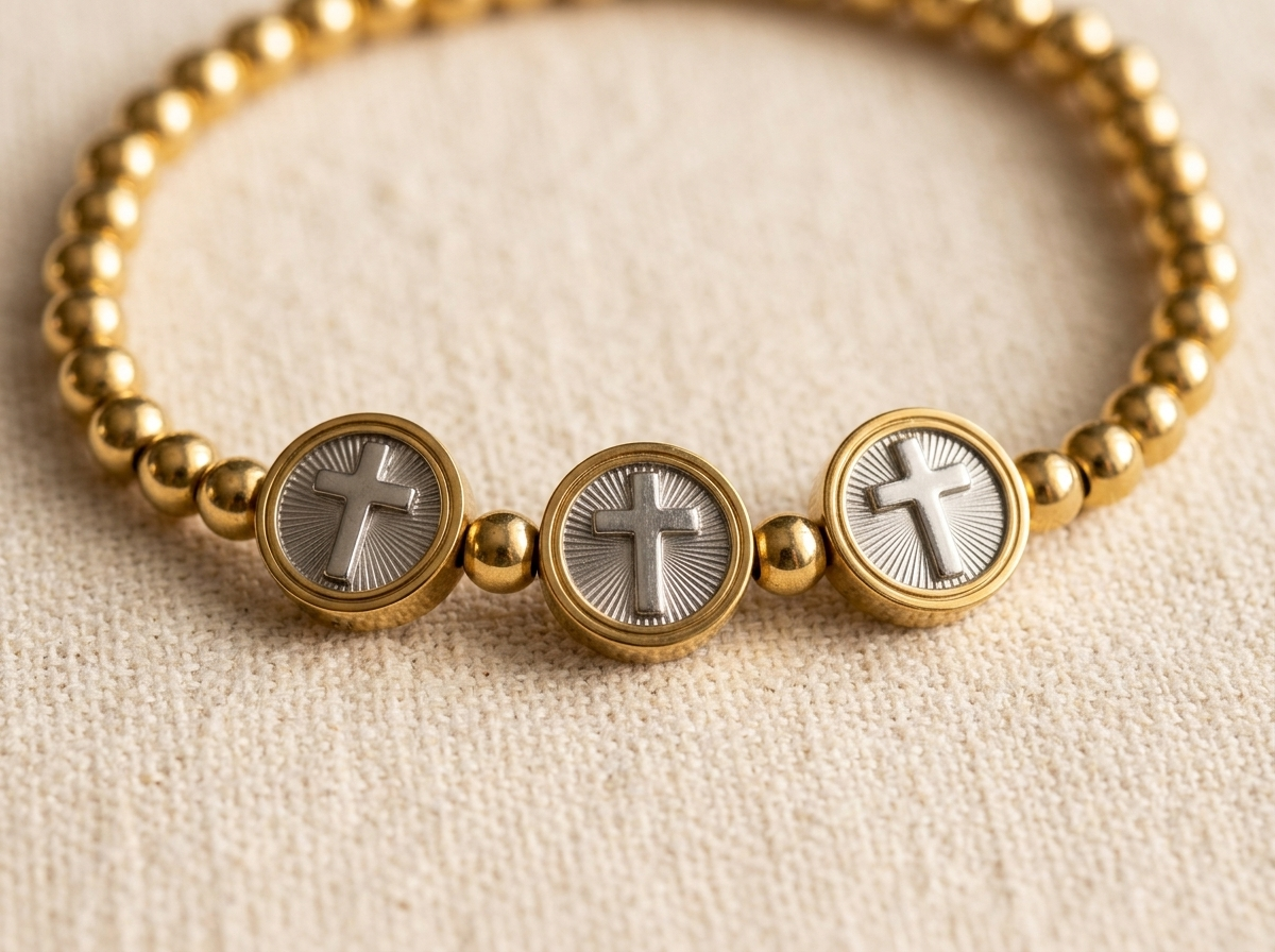 Triple Cross Gold Steel Bracelet