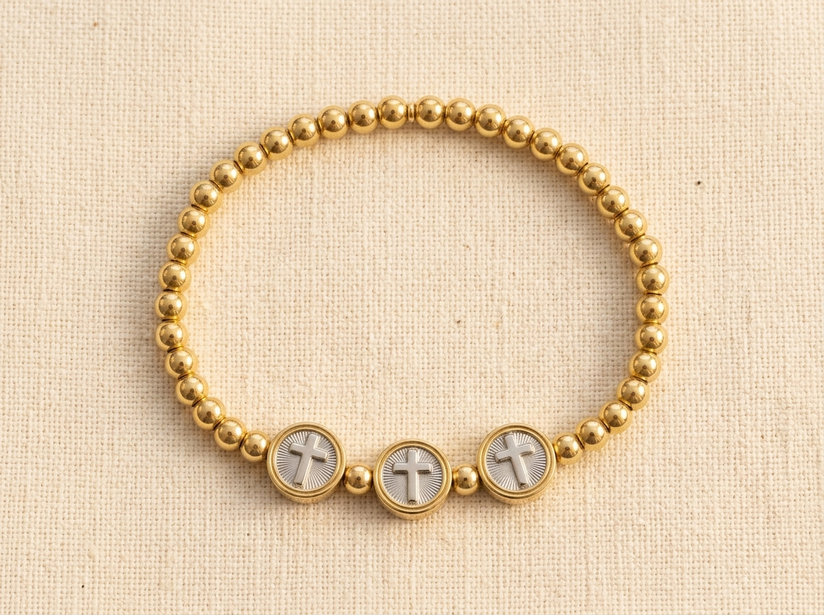 Triple Cross Gold Steel Bracelet