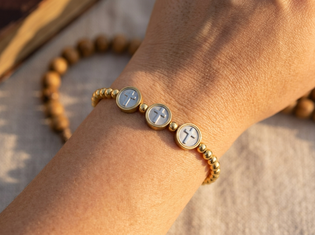 Triple Cross Gold Steel Bracelet