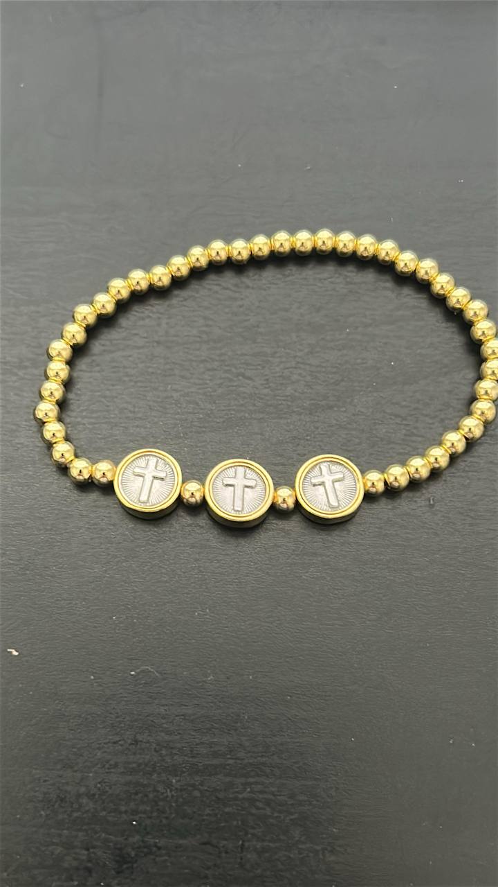 Triple Cross Gold Steel Bracelet