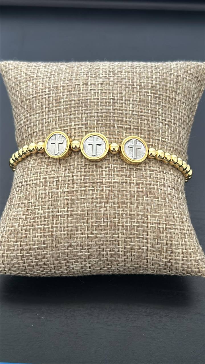 Triple Cross Gold Steel Bracelet