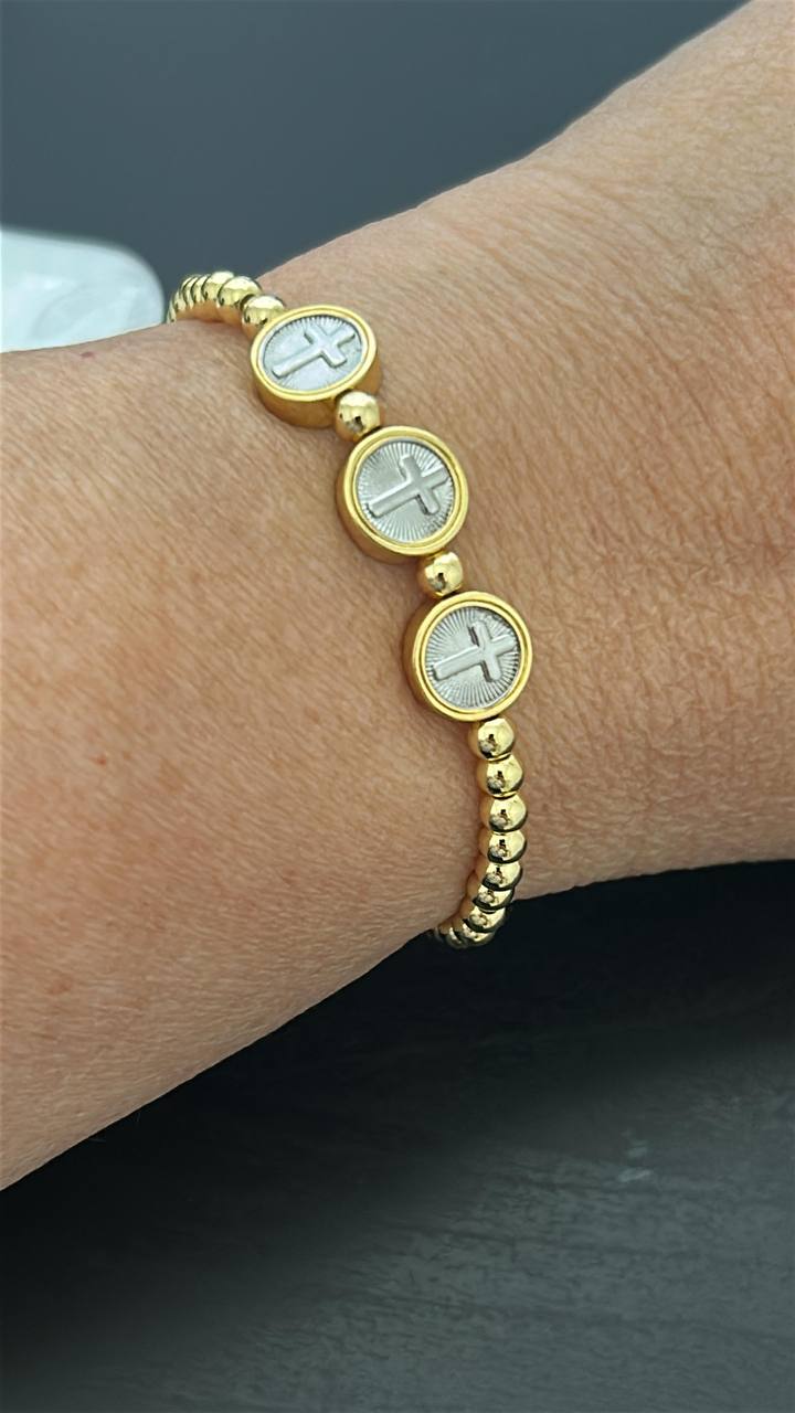 Triple Cross Gold Steel Bracelet