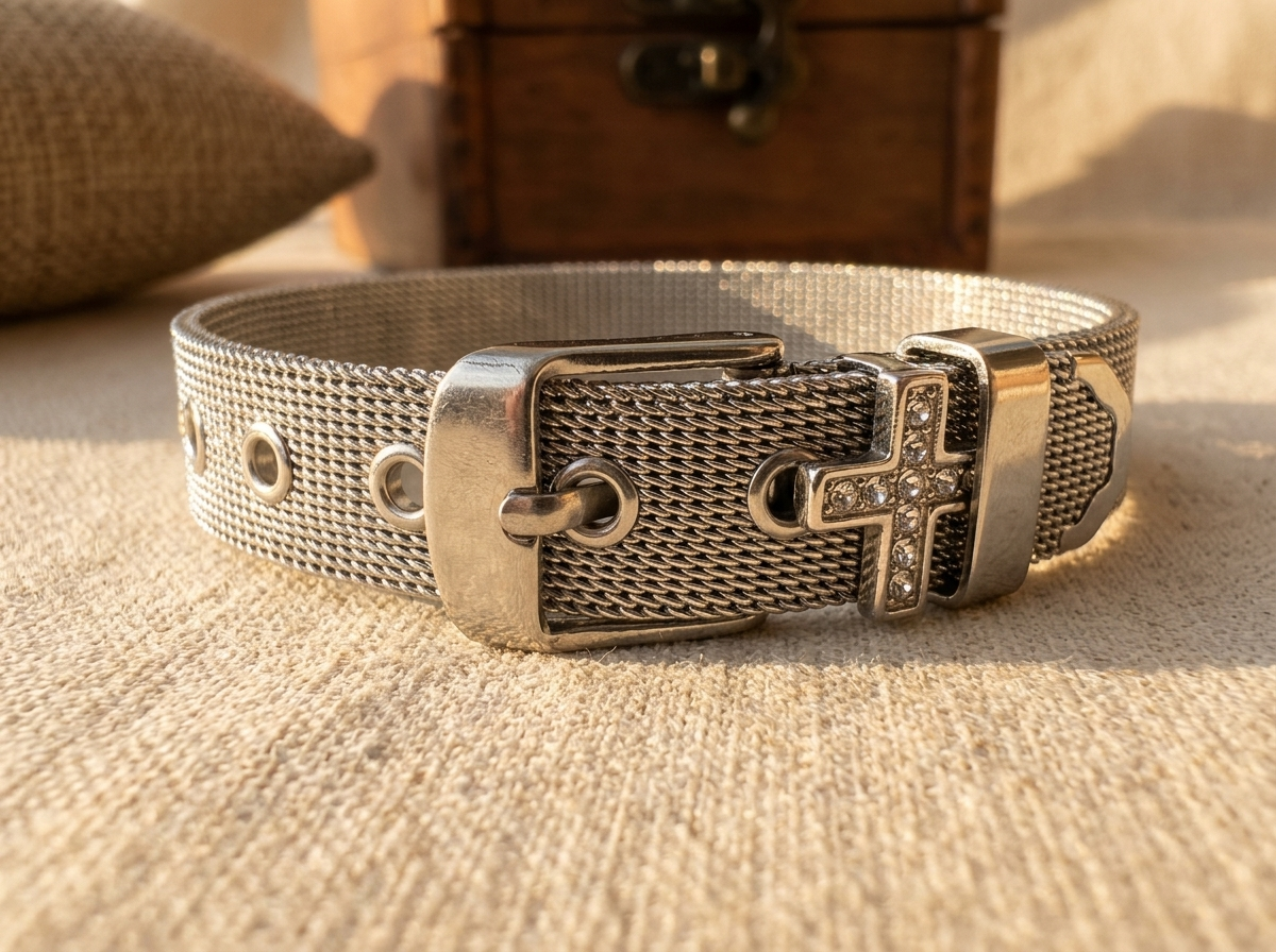 Mesh Cross Silver Steel Bracelet