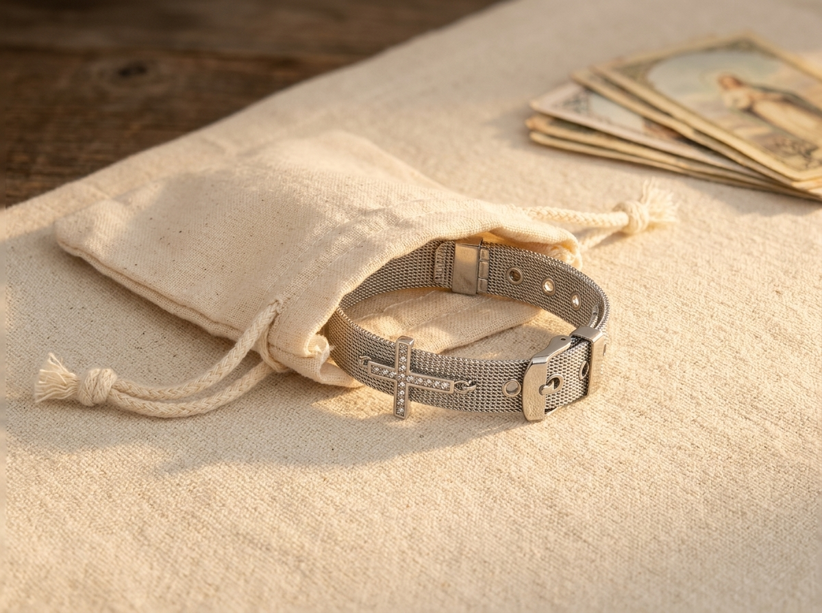 Mesh Cross Silver Steel Bracelet