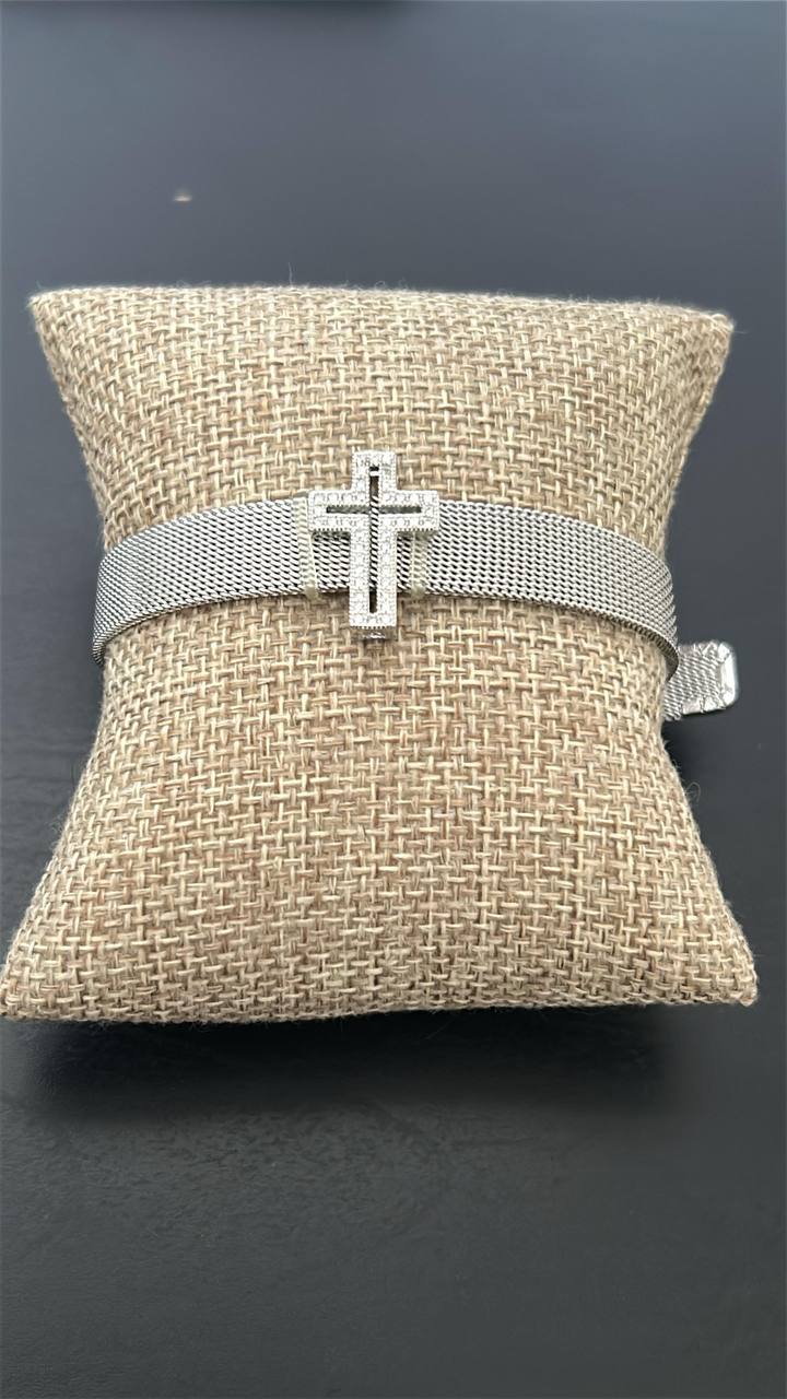 Mesh Cross Silver Steel Bracelet