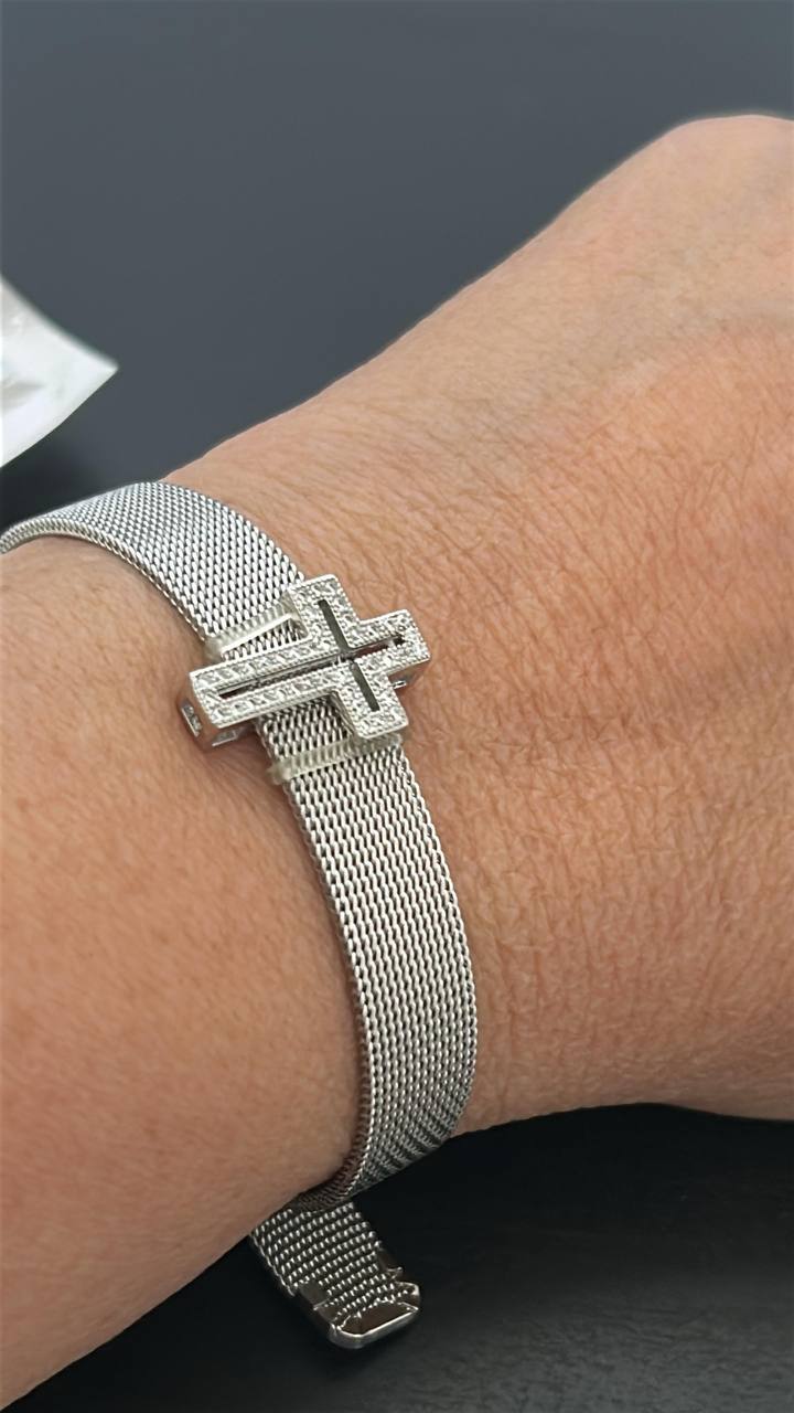 Mesh Cross Silver Steel Bracelet