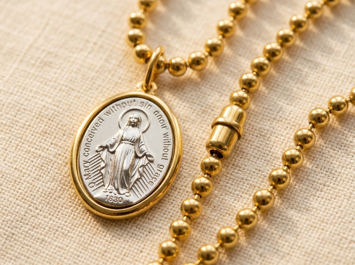 Miraculous Medal Gold Chain Necklace